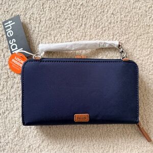 The Sak Navy and Tan Zip Wallet Wristlet